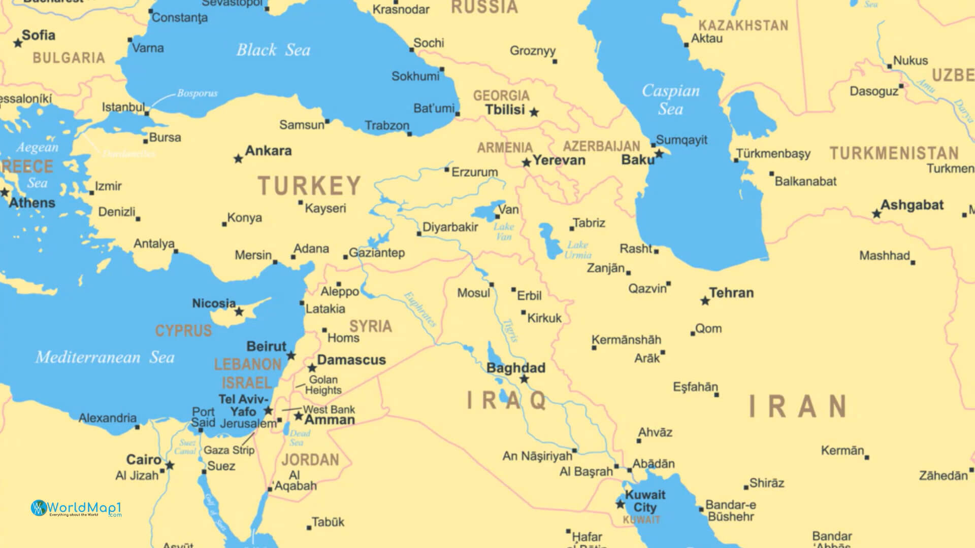 Middle East Main Cities and Persian Gulf